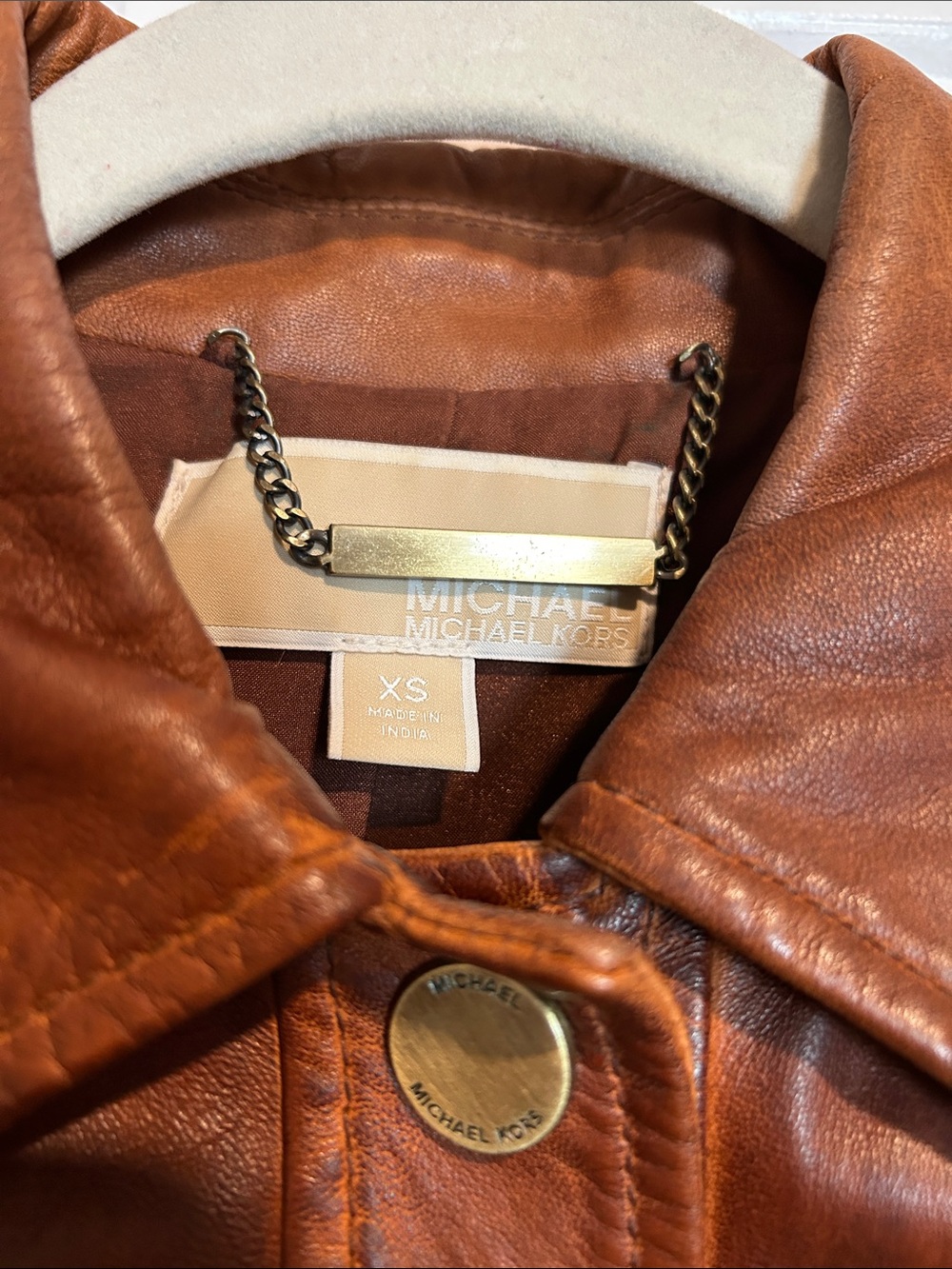Micheal Kors Cropped Brown Leather Jacket Women's Size XS - Picture 2 of 5